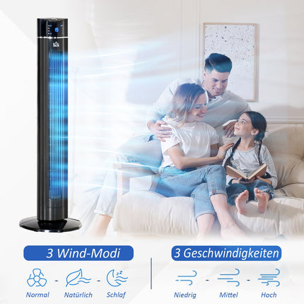 Ventilateur tour 2 en 1 sur pied avec télécommande, ioniseur, minuterie, 3 niveaux, oscillation à 60°, 60 W, noir