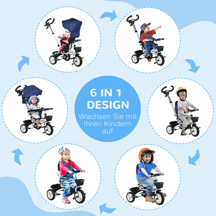 2-in-1-Dreirad für Kinder mit Sonnendach und Sicherheitsgurt, blau
