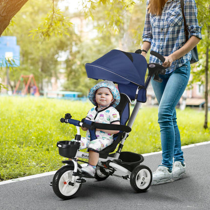 2-in-1-Dreirad für Kinder mit Sonnendach und Sicherheitsgurt, blau