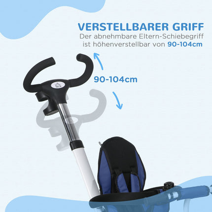 2-in-1-Dreirad für Kinder mit Sonnendach und Sicherheitsgurt, blau