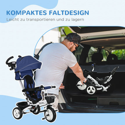 2-in-1-Dreirad für Kinder mit Sonnendach und Sicherheitsgurt, blau