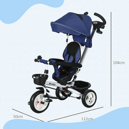 2-in-1-Dreirad für Kinder mit Sonnendach und Sicherheitsgurt, blau