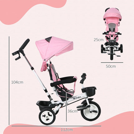 2-in-1 rosa Dreirad mit Sonnendach, Sicherheitsgurt und Korb