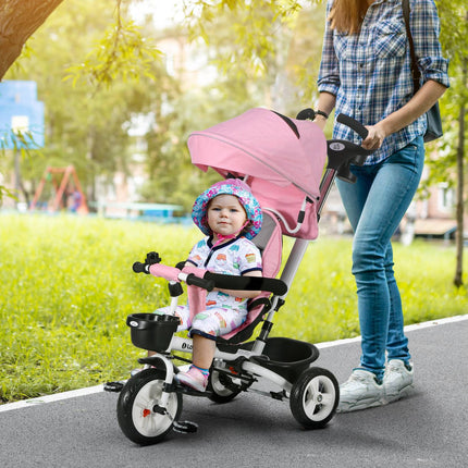2-in-1 rosa Dreirad mit Sonnendach, Sicherheitsgurt und Korb