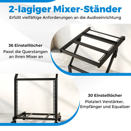 2-Layer Adjustable Audio Rack with Locking Wheels