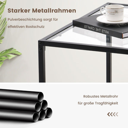 2 Level Glass Table with Storage Space & Mesh Shelf Modern Square Coffee Table 70 x 70 x 45 cm Transparent