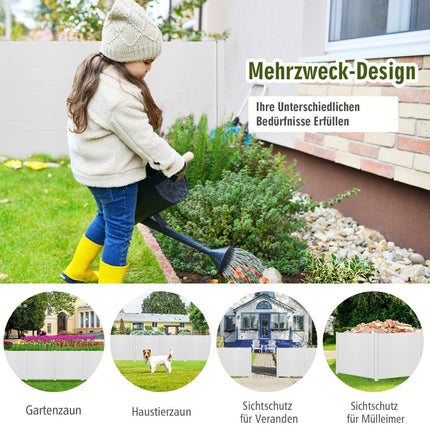 2 Stk. Gartenzaun mit Pfosten und Schutzkappen, 124 cm hoch, PVC Sichtschutzzaun, Steckzaun, weiß