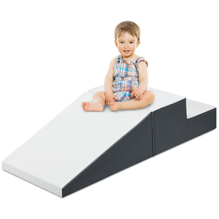 2 Stück. Weiche Bausteine aus Schaumstoff, Kleinkindertreppe und Rampe, Kletterspielzeug, Weiß + Grau