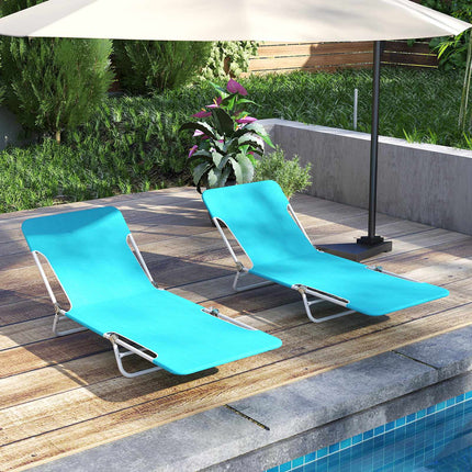 2er-Pack klappbare Sonnenliegen, 5-fach verstellbar, Blau