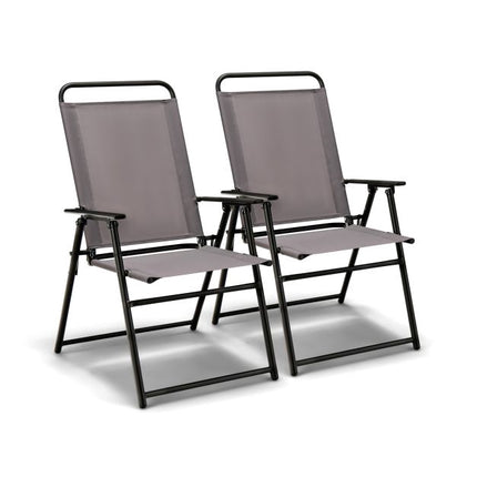 2-Pack Outdoor Folding Sling Chairs, Armrests, Gray