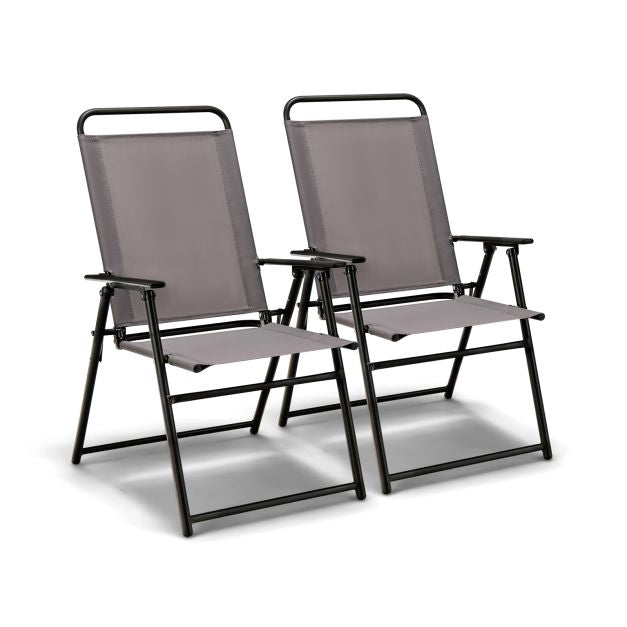 2er-Pack Outdoor Klappliegestühle, Armlehnen, Grau