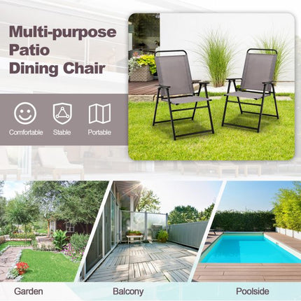 2-Pack Outdoor Folding Sling Chairs, Armrests, Gray