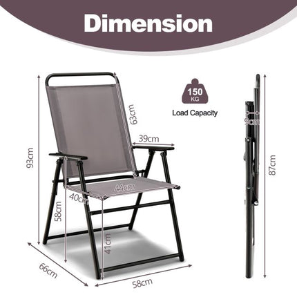 2-Pack Outdoor Folding Sling Chairs, Armrests, Gray
