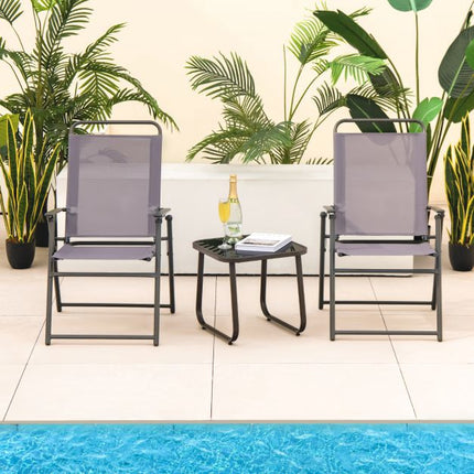 2-Pack Outdoor Folding Sling Chairs, Armrests, Gray