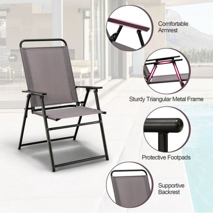 2-Pack Outdoor Folding Sling Chairs, Armrests, Gray