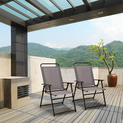 2-Pack Outdoor Folding Sling Chairs, Armrests, Gray