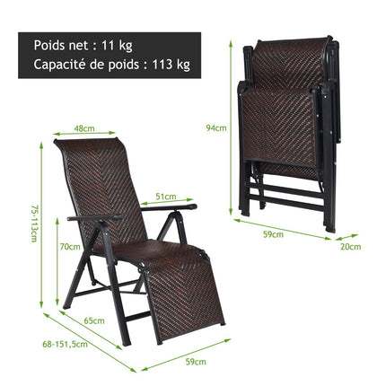 2er-Pack PE-Rattan-Liegestühle, verstellbar, klappbar