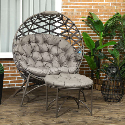Ensemble de 2 chaises de jardin en osier avec panier pliable, comprenant un tabouret 2 en 1, un coussin et une chaise longue en acier, sable, 118 x 75 x 142 cm