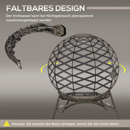 Ensemble de 2 chaises de jardin en osier avec panier pliable, comprenant un tabouret 2 en 1, un coussin et une chaise longue en acier, sable, 118 x 75 x 142 cm