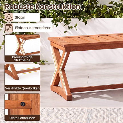 2-Person 44" Teak Hardwood Outdoor Bench, Slatted Seat