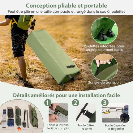 2-Personen Campingzeltliege-Set mit Luftmatratze, 2 Taschen