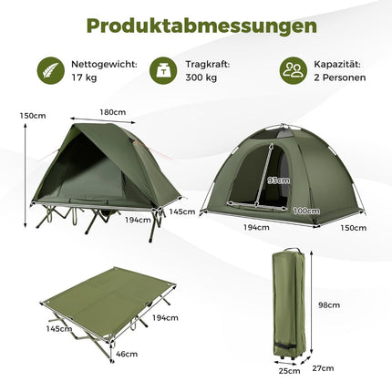 2-Person Camping Tent with Cot, Rainfly, and Carry Bag