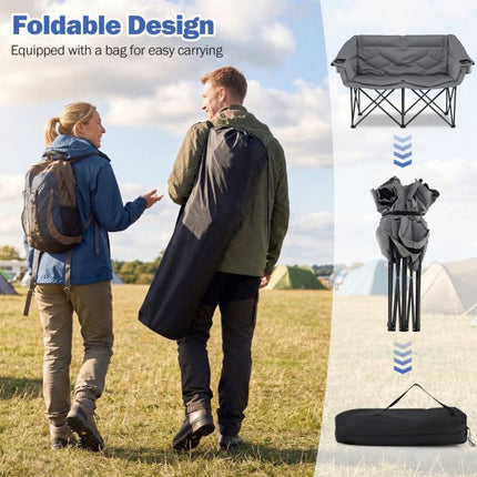 2-Person Folding Camping Chair, Cup Holders, 300 Kg