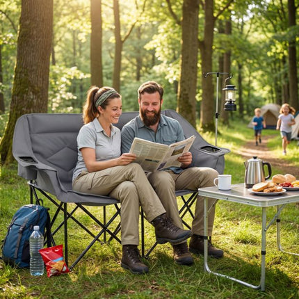 2-Person Folding Camping Chair, Cup Holders, 300 Kg