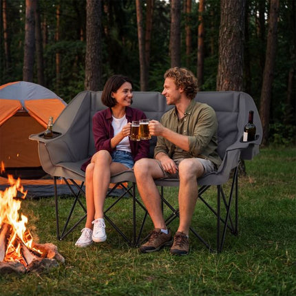 2-Person Folding Camping Chair, Cup Holders, 300 Kg