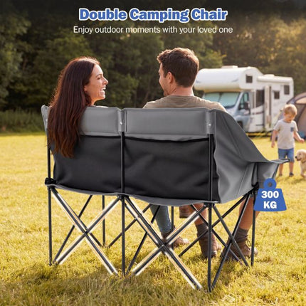 2-Person Folding Camping Chair, Cup Holders, 300 Kg