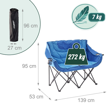 2-Person Folding Camping Chair – Padded, Cup Holders, Bag