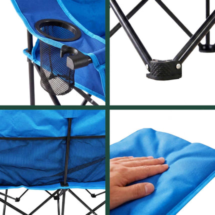 2-Person Folding Camping Chair – Padded, Cup Holders, Bag