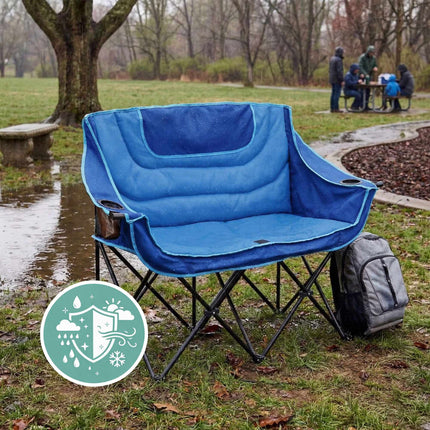 2-Person Folding Camping Chair – Padded, Cup Holders, Bag