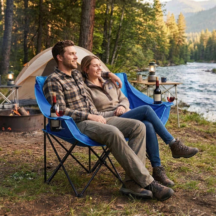 2-Person Folding Camping Chair – Padded, Cup Holders, Bag
