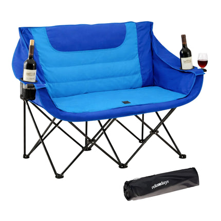 2-Person Folding Camping Chair – Padded, Cup Holders, Bag