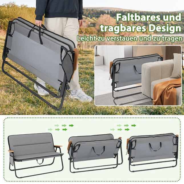 2-Personen-Falt-Camping-Liebesbank, Kissen, Seitentasche, 300 kg