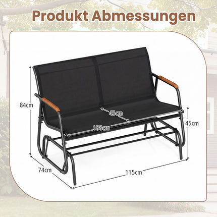 2-Sitzer Hollywoodschaukel mit Teak-Armlehnen, Schwarz