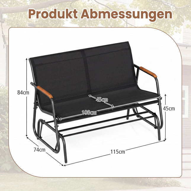2-Sitzer Hollywoodschaukel mit Teak-Armlehnen, Schwarz