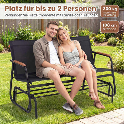 2-Sitzer Hollywoodschaukel mit Teak-Armlehnen, Schwarz