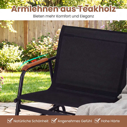2-Sitzer Hollywoodschaukel mit Teak-Armlehnen, Schwarz