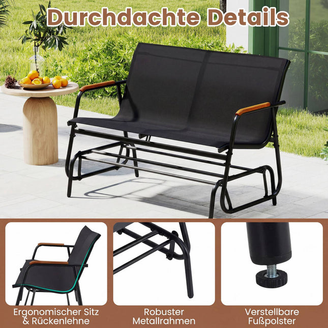 2-Sitzer Hollywoodschaukel mit Teak-Armlehnen, Schwarz