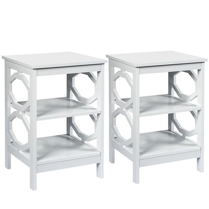 2-Piece 3-Tier Nightstand Side Table Set, White