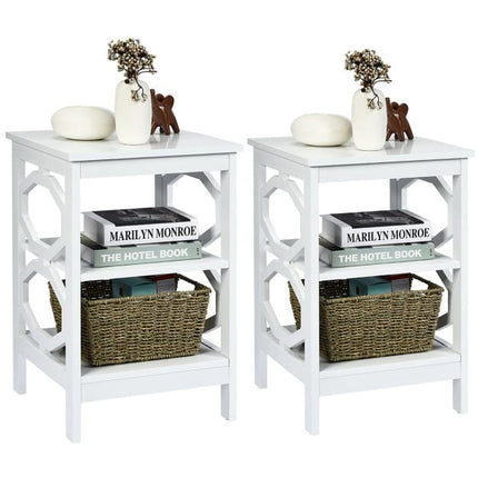 2-Piece 3-Tier Nightstand Side Table Set, White