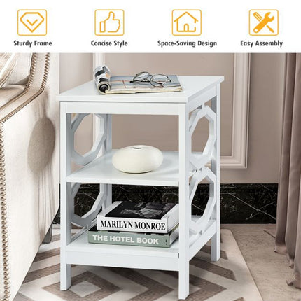 2-Piece 3-Tier Nightstand Side Table Set, White