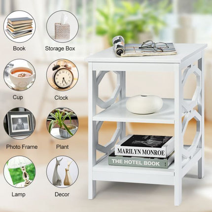 2-Piece 3-Tier Nightstand Side Table Set, White