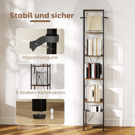 2-Piece 6-Tier Bookshelf Set, Steel Frame, Rustic Brown