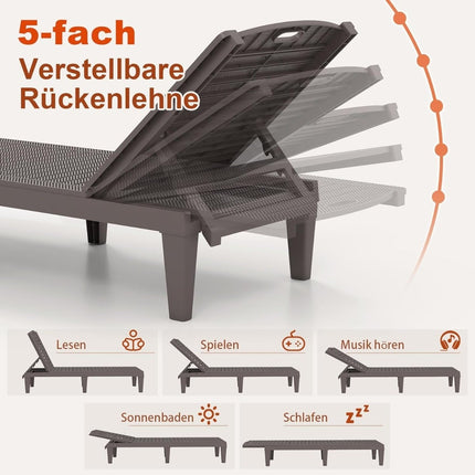 2-teiliges verstellbares Sonnenliegen-Set, wetterfest, Braun
