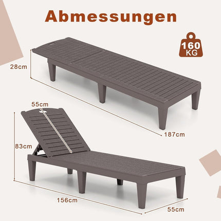 2-teiliges verstellbares Sonnenliegen-Set, wetterfest, Braun