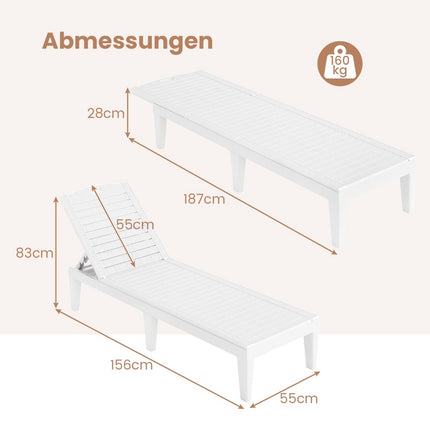 2-Piece Adjustable Reclining Sun Lounger Set, White