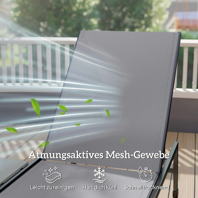 2-teiliges verstellbares Sonnenliegen-Set mit Beistelltisch, Grau